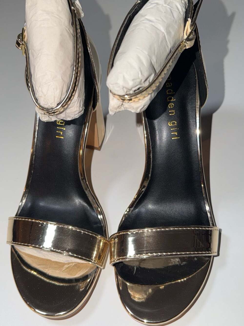 Madden Girl SASHHA Gold Foil Heeled Sandal Size 6.5